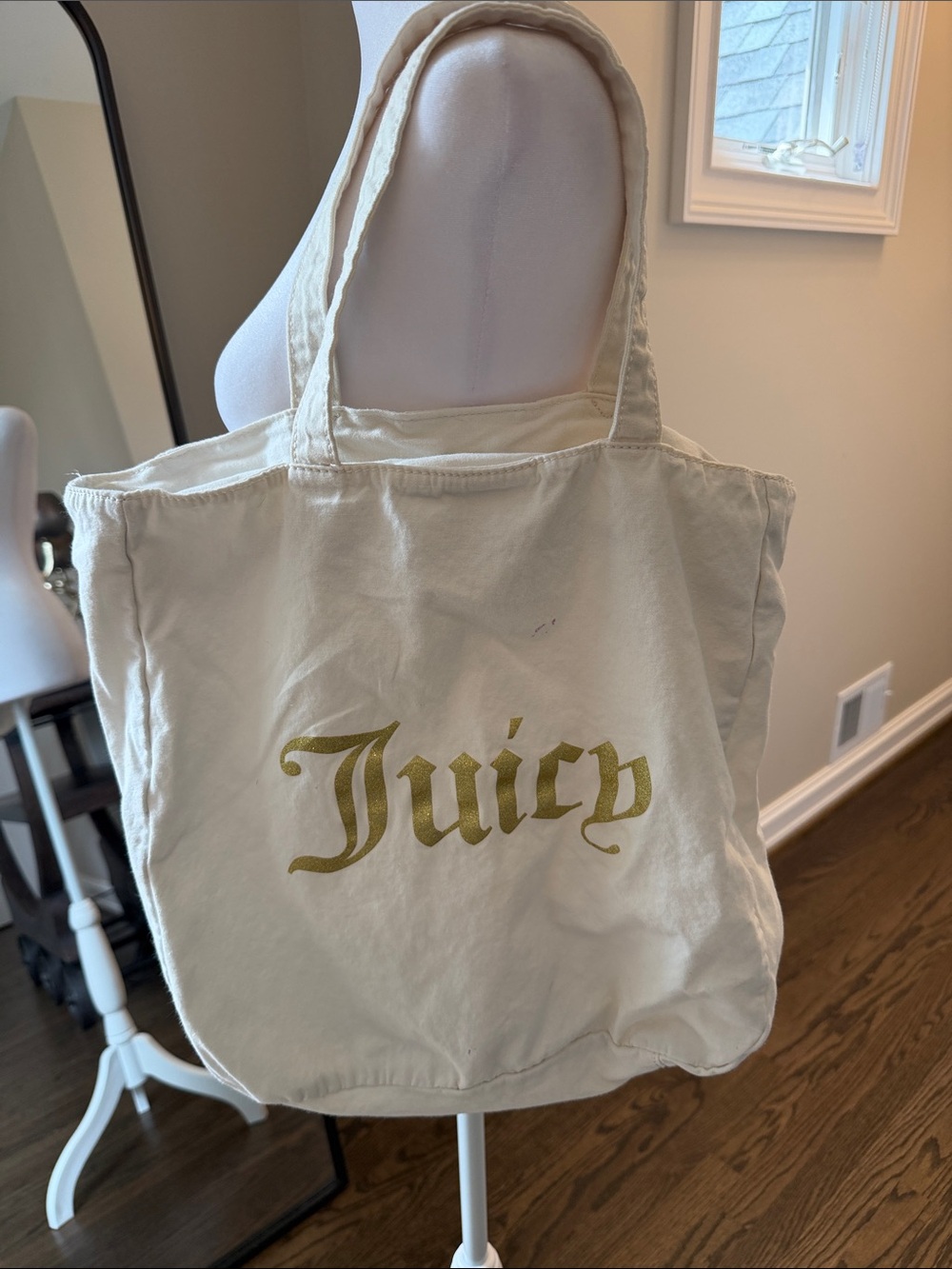 Juicy Couture Cream Tote with Gold Script Logo